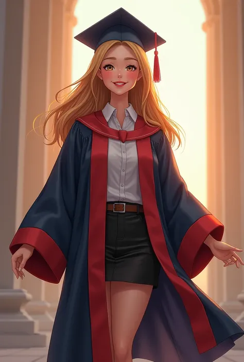 1 girl, university student, graduate, convocation ceremony, wearing academic dress, wearing graduation clothes, smiling to viewer, background simple, happy, (full body),
