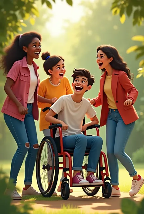  playing with friends on a wheelchair
