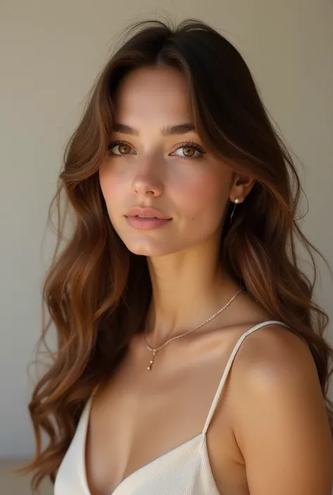  a 22-year-old woman ,  with a delicate and striking beauty .  Isla Firenze has translucent peach skin that gently reflects Light ,  amber eyes with small golden spots and long lashes that highlight Your welcoming look.  Her hair is long , in natural waves...