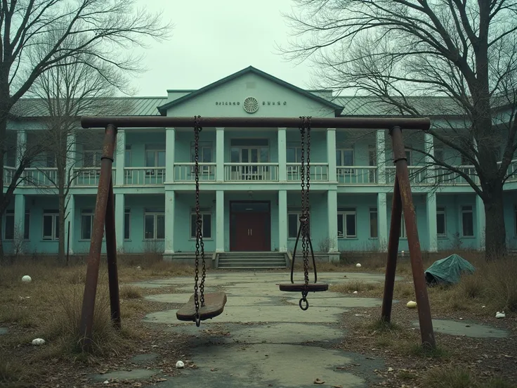 School playground without people, besides less abandoned 