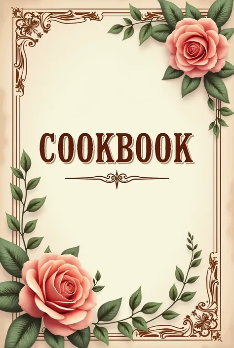 page de garde dun livre de cuisine de cuisine ancienne et vintage avec des couleur pastel avec en titre "CookBook" realiser par Salomé Ruhn 