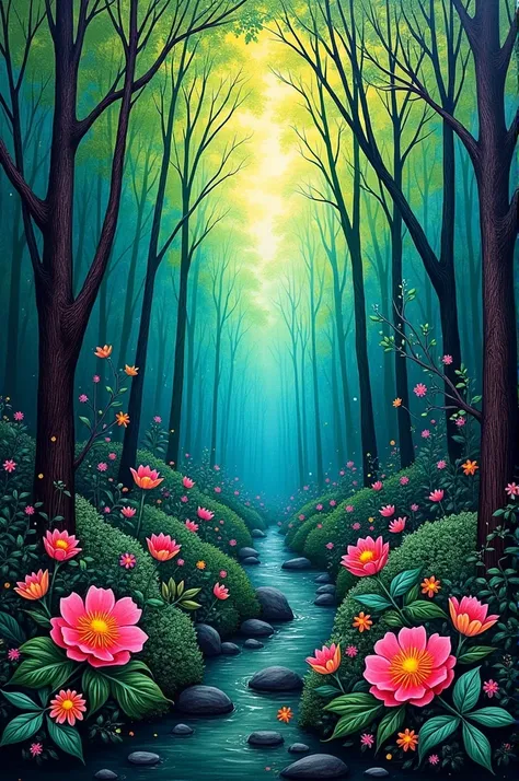 modern painting, ,  ,  forest, flores