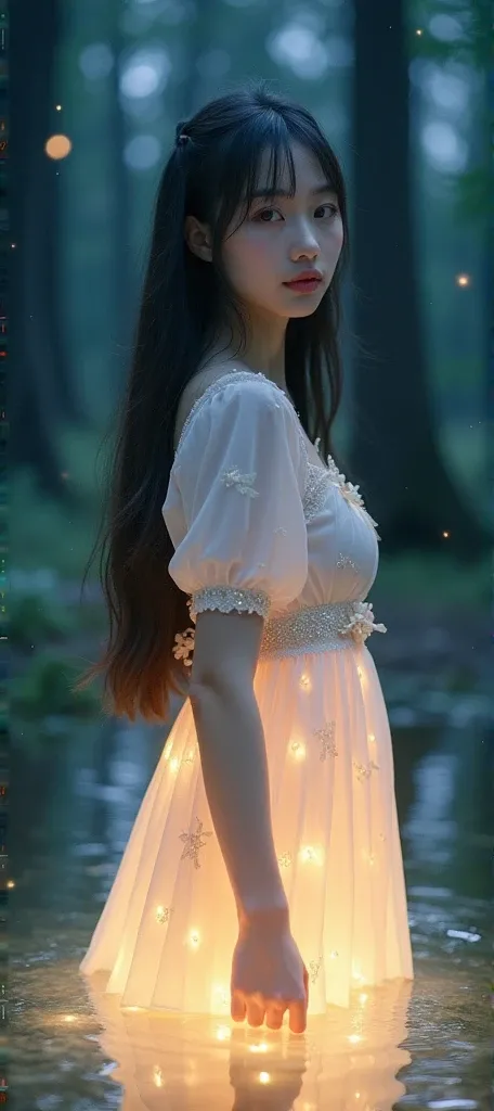 An enchanting portrait of A beautiful young woman(20 year old), (Pretty Idol, Japanese face), white pale skin,cute mouth, cute eye, high nose, beautiful CUP-G chests, Japanese model, very long hair,white skin,smooth skin,white skin, a woman with a large br...