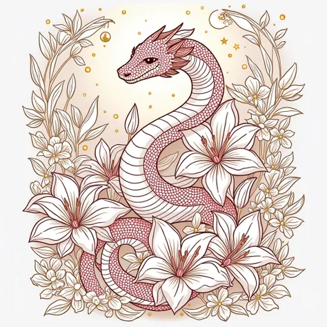 Lineart, A lot of lilys, floral, sparkles, mystic, red tessel, snake