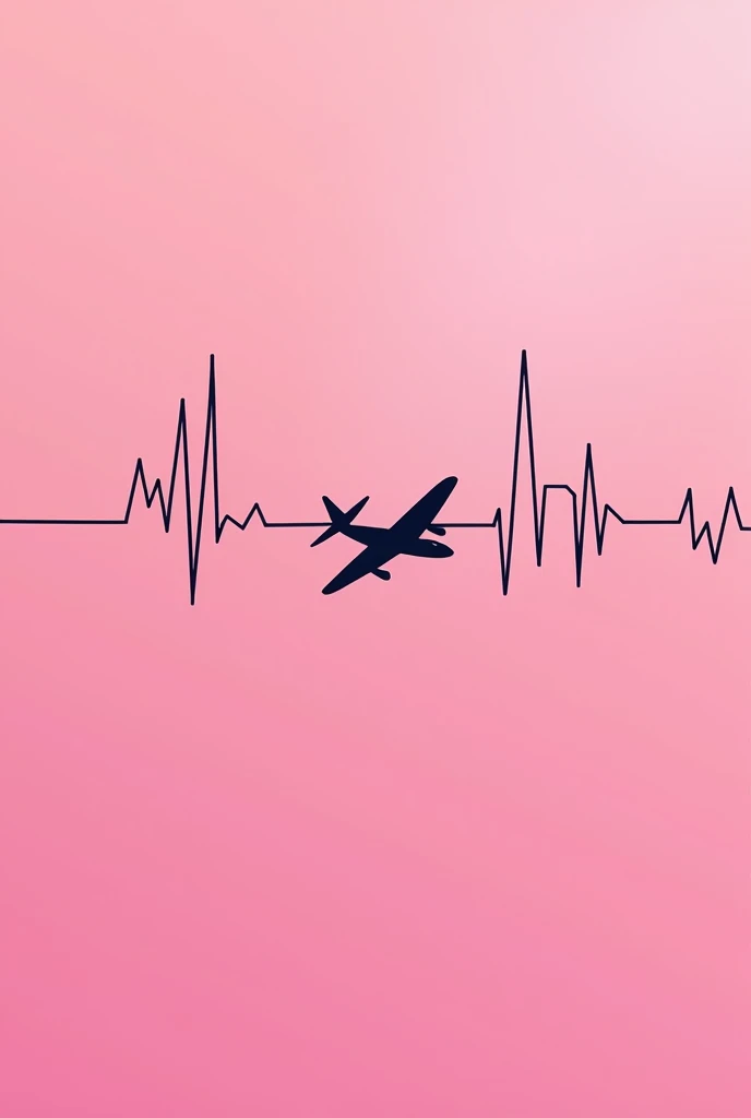 Pink background black heartbeat line and black aeroplane in middle