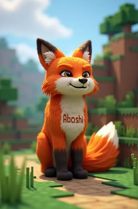 The name ABOSHI is written on a fox in Minecraft