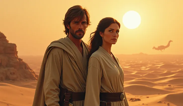 Luke Skywalker and the princess Leia Organa on tatooine