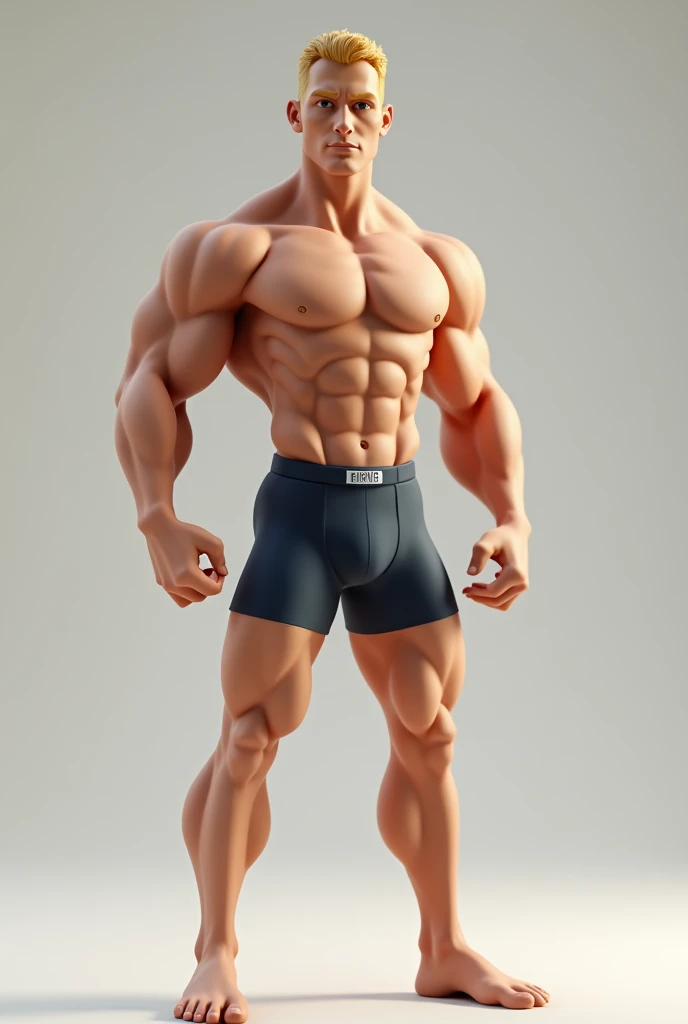 a muscular guy in 3D boxers who is Caucasian and blonde with a short hairstyle 