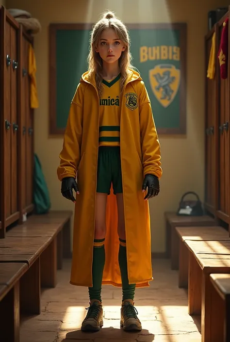 Female character quidditch player Hufflepuff changing room background 