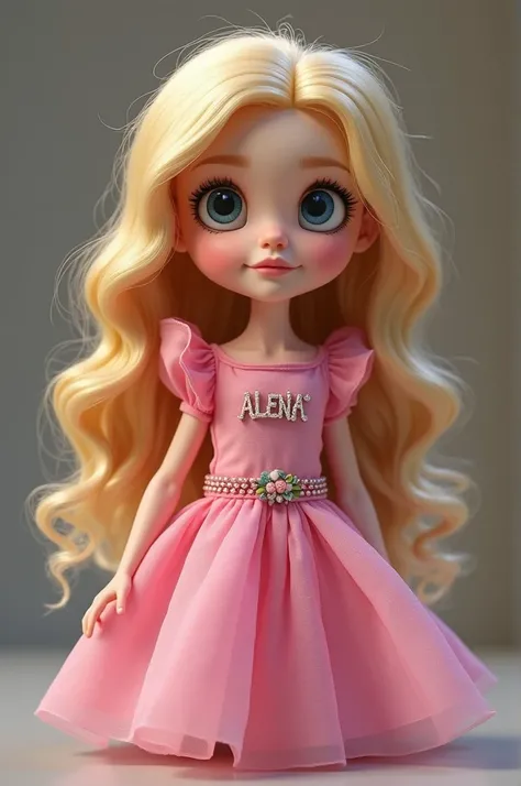 ((best quality)), ((masterpiece)), (detailed), Blonde minion in a pink dress with ALENA lettering