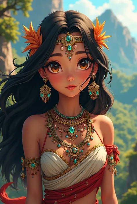 Indigenous anime girl with lots of jewelry 