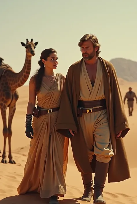  araffes in a desert scene with a man and a woman, ,  Disney Star Wars movies still , mara jade e luke skywalker,  Photo from the movie Star Wars ,  In a sequel to Star Wars , Still from Star Wars ,  screenshot of the movie Star Wars ,  the Star Wars movie...