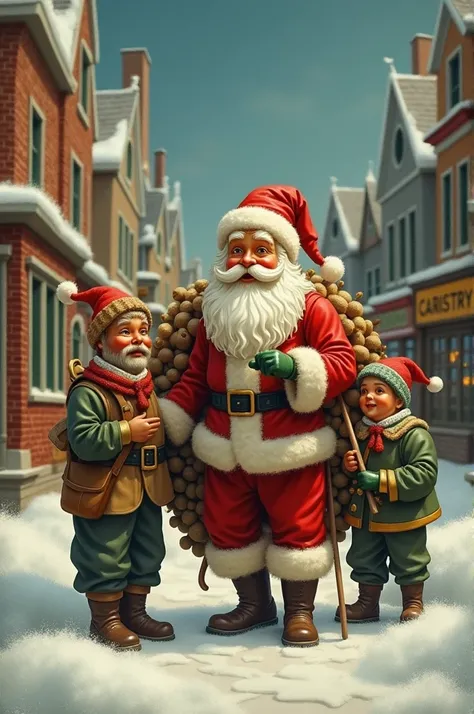 Vintage Santa clause town working small men and Rudolph 