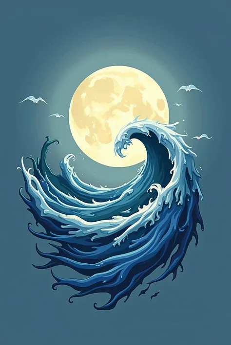 Lets draw a logo with a full moon on a sea wave. Lets say the word "medcezir" is on the picture.