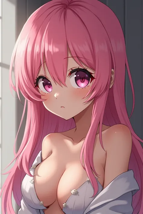 Shota, Pink hair, pink eyes, nude, small penis, cum covered face 