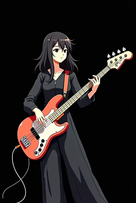 A woman playing bass animated black background