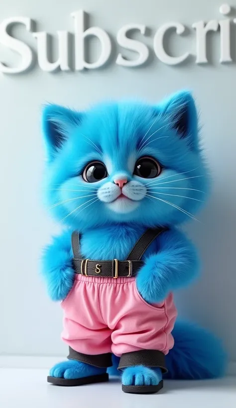 make a 3D image of a fat body angora kitten , chubby,  cute gemoy strange genetic disorder furry color plain blue coat color without blemishes  ,  super blue color fur without stains and a clean complexion tiny super pretty fluffy, posing in pink dress pan...