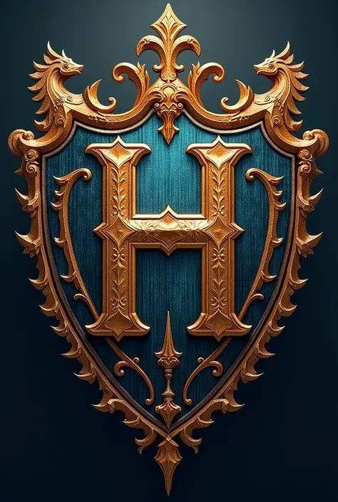 A fantasy style coat of arms with the letter H in the middle without background