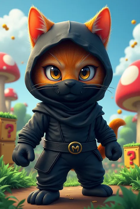 Ninja cat full face photo in Mario style