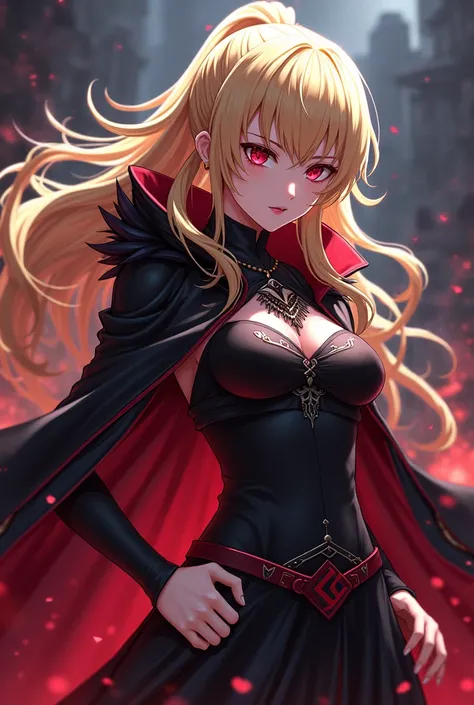 An anime girl Jujustu Kaisen with long blond hair and black and red clothes 