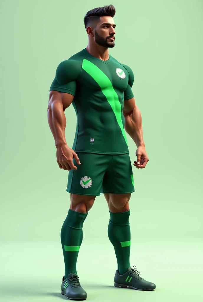 Dark green and light green football shirt and shorts without shield