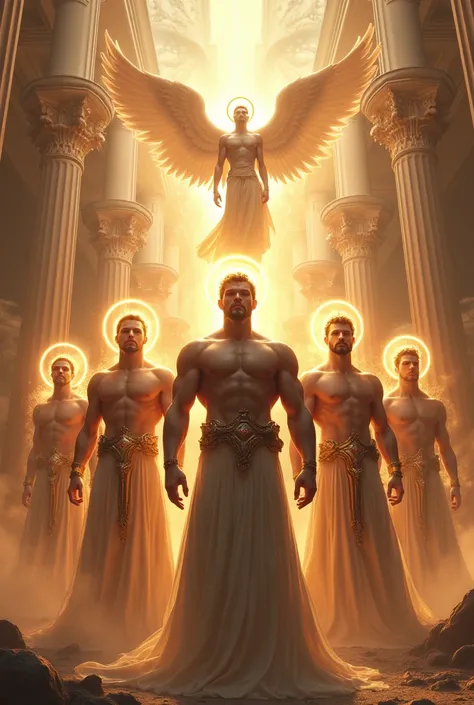 5 powerful and strong angels  ( male ) powerful and strong wingless in the kingdom of heaven 