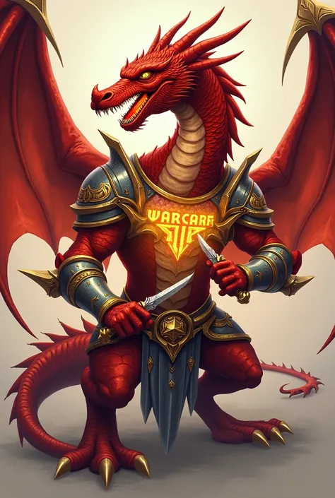 Logo a red dragon with armor swords name written Changing on the chest changing yellow effect  