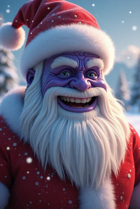 Smiling Thanos, with Santas beard and Christmas hat 