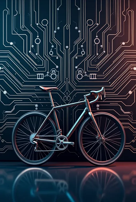 Make an image for a poster of a bicycle and behind the bike a circuit image 
