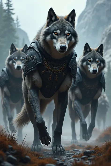 Pack of wolfs in armor 