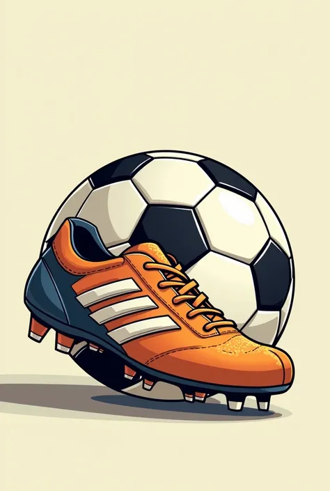 I want a boot at an angle of the back, cartoon, Showing the sole of the boot and behind the sole of the boot a black and white cartoon soccer ball