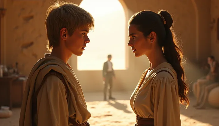 star wars, young Luke Skywalker and the princess Leia Organa on tatooine, siblings, arguing among themselves in a room