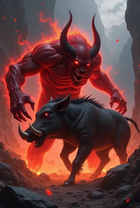 Red devil fighting with Wildschwein 