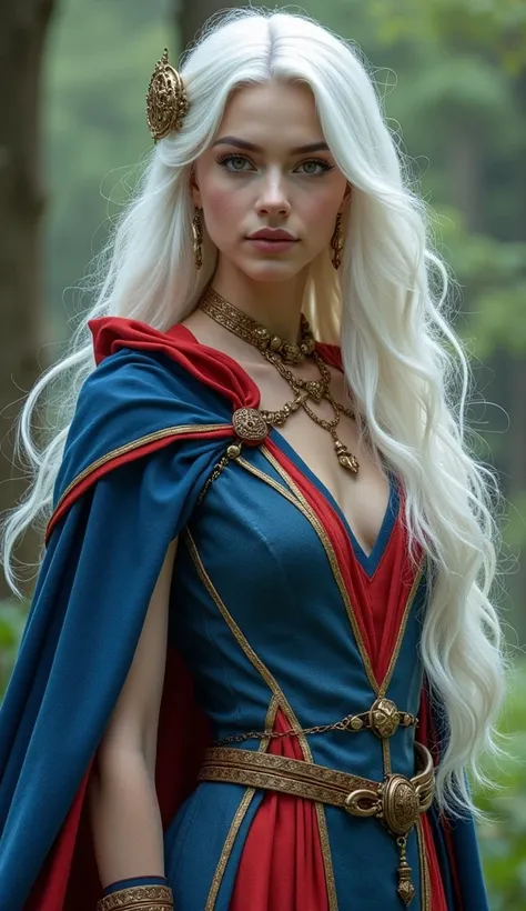  Lotus was a young woman with a striking appearance :  His long white hair ,  the blue and red cloak and her green eyes made her a memorable figure .  Her clothes were masterpieces created by Dyarias first-class servant, intended only for the chosen ones ....