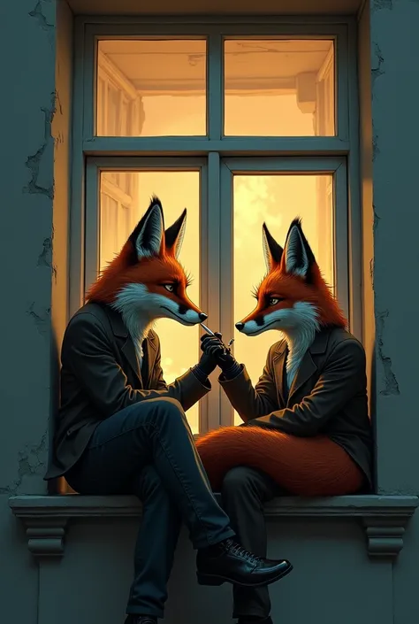 literally erich and mike, only furry fox and red fox, smoking on the balcony of the asylum. erich has a cigarette, of course, more cheerful. it may well look as if he is trying to cheer up or rouse mike, or does not yet realize with whom he is smoking. wel...