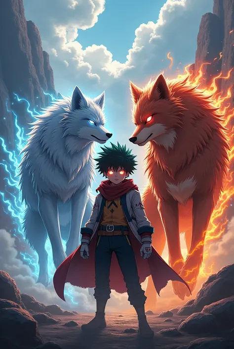 Create an image of Bakugo Izuku and Shotobde from My Heroes Academia en Loup