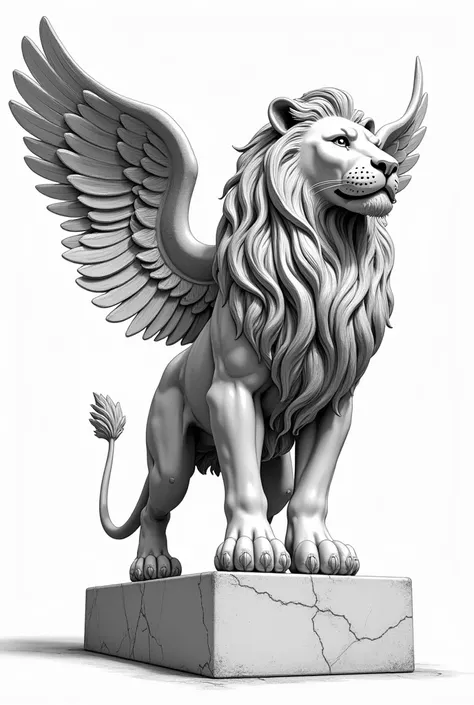  Greek style statue of winged lion, Greek Mramor statue, black and white sketch style, Greek statue, lion statue,