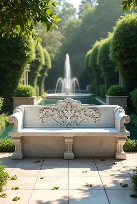 Roman style marble bench seen from the front