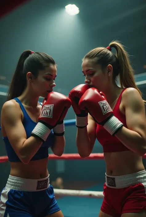 Two women in boxing suits are in a ring, fightr scene, choreographed fightr scene,  screenshot of the movie , fightring scene,  movie screenshot , fight, fightr, fightring, movie photo,   screenshot of the movie  , scene from a live action movie, still mov...