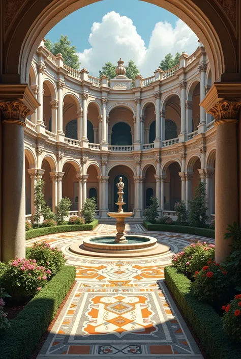 Courtyard of a villa inspired by mannerism 