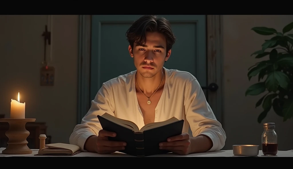 young man reading the bible.