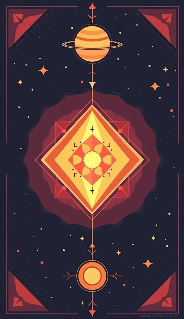 Create a minimalist, flat vector illustration representing the Vedic nakshatra Chitra. The design should feature a geometric, abstract symbol of a shining jewel or a radiant, intricate pattern, symbolizing Chitras themes of beauty, creativity, and artistry...