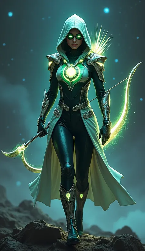 A powerful cosmic archer who combines Star-Lord’s space-faring style with Green Arrow’s precision, enhanced by celestial, mythological influences. The outfit blends sleek, futuristic elements with glowing celestial energy, creating a godlike warrior look.
...