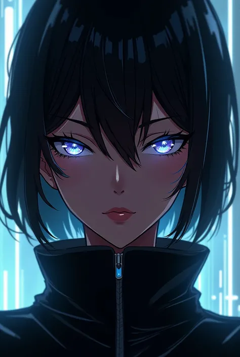 A black female anime web3 face facing front 
