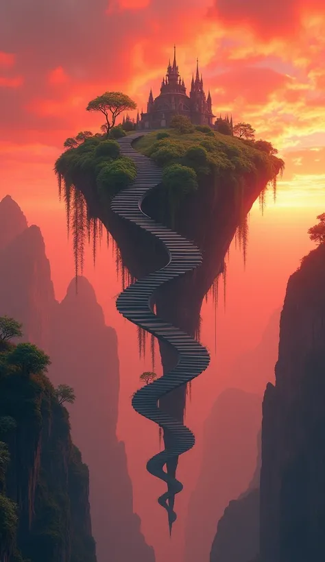  Island in the Sky 々 +  Forever Sunset  +  stairs that extend infinitely
The island 々The connecting stairs are 、 stretches endlessly into the red sky。