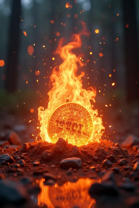 " Create a symbolic visual representation for the burning of tokens in a project called Obot .  The focus must be to convey the idea of controlled destruction and financial revival . Include the name of the Obot project ,  incorporating stylized flames or ...