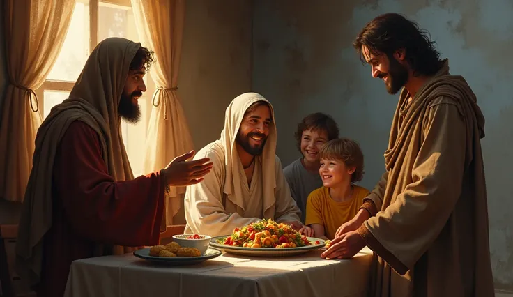 During a long journey, a poor family is welcomed by an innkeeper who, in his generosity, shares the little he has. Jesus visits the place and declares: "Whoever gives in love reflects the heart of the Father.