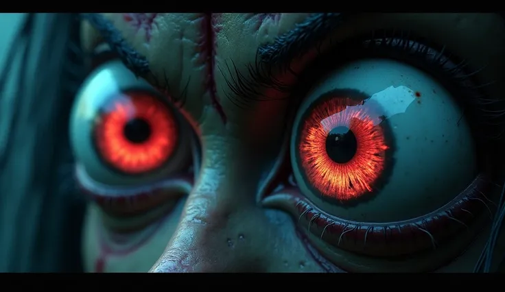 a terrifying close-up of eyeballs, extremely vivid eye-catching colors, horror atmosphere, 8k, high quality, photorealistic, detailed texture, dramatic lighting, unsettling mood, surreal, dark fantasy