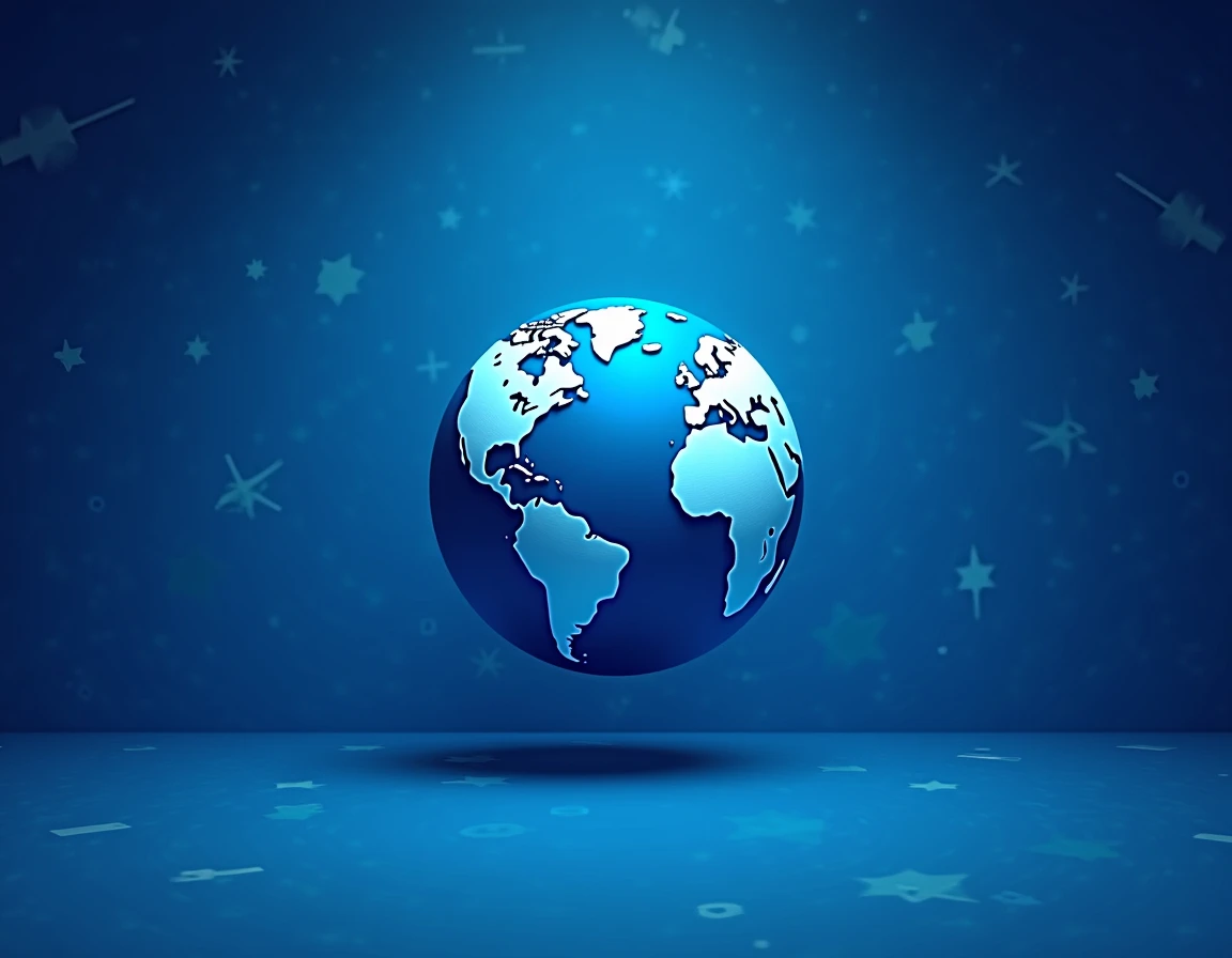 Create the background of a blue newscast with classic newscast patterns with a round drawing of the world of the world in the center
