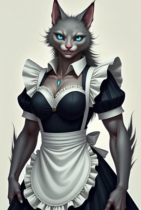 Beastman with blue eyes wearing maid clothes